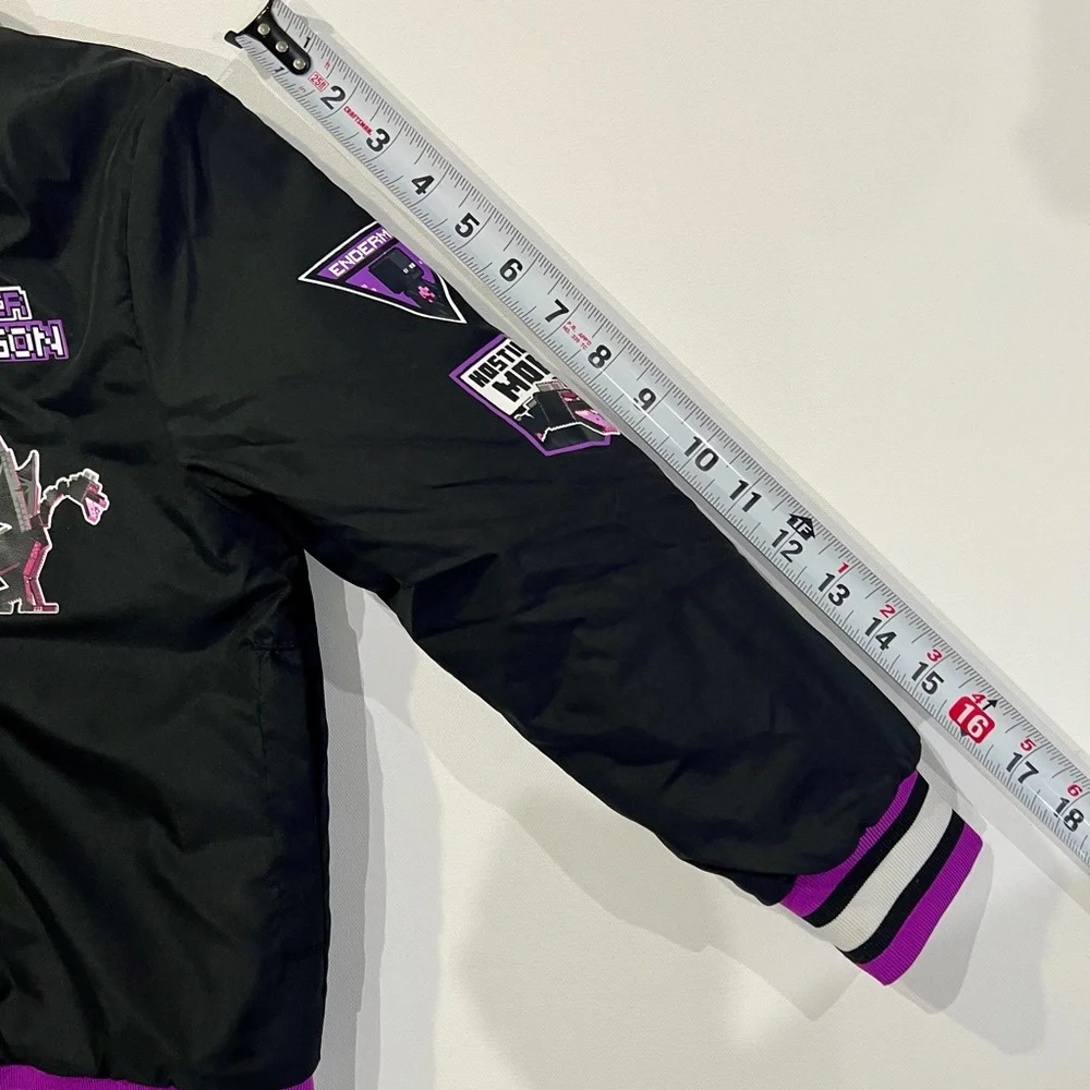 Minecraft Ender Dragon Bomber Jacket Kids Black and Purple Puffer Size 7 Unique - Picture 5 of 12